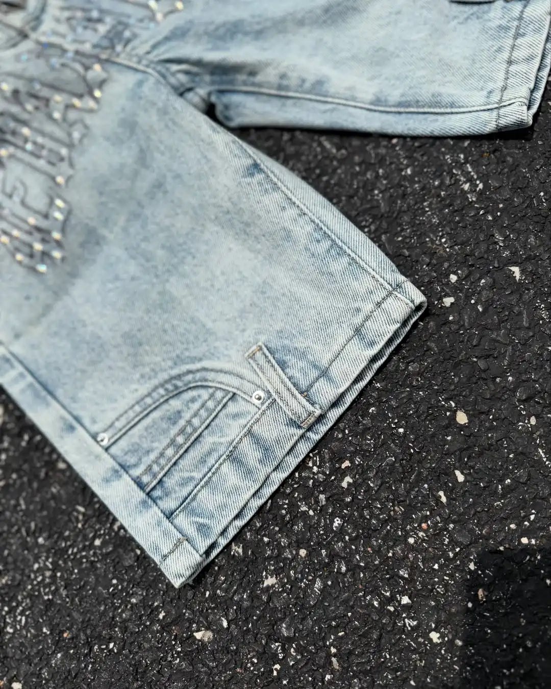 Y2K Popular Masonry Design Denim Shorts Patch Vintage Shorts Men Women Street Hip Hop Fashion Harajuku Punk Loose Wide Leg Pants