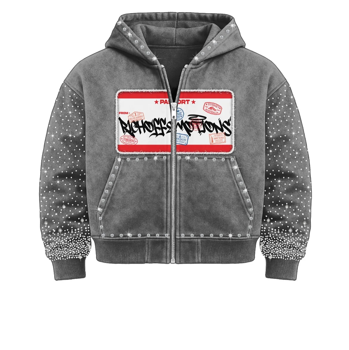 Rhinestone R loose hoodie