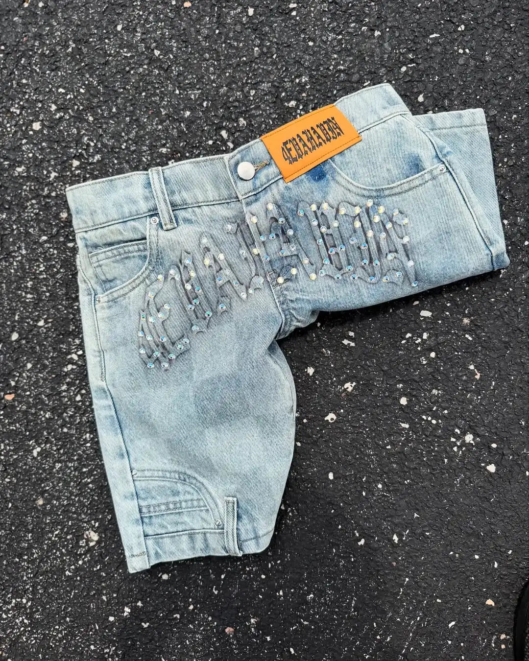 Y2K Popular Masonry Design Denim Shorts Patch Vintage Shorts Men Women Street Hip Hop Fashion Harajuku Punk Loose Wide Leg Pants