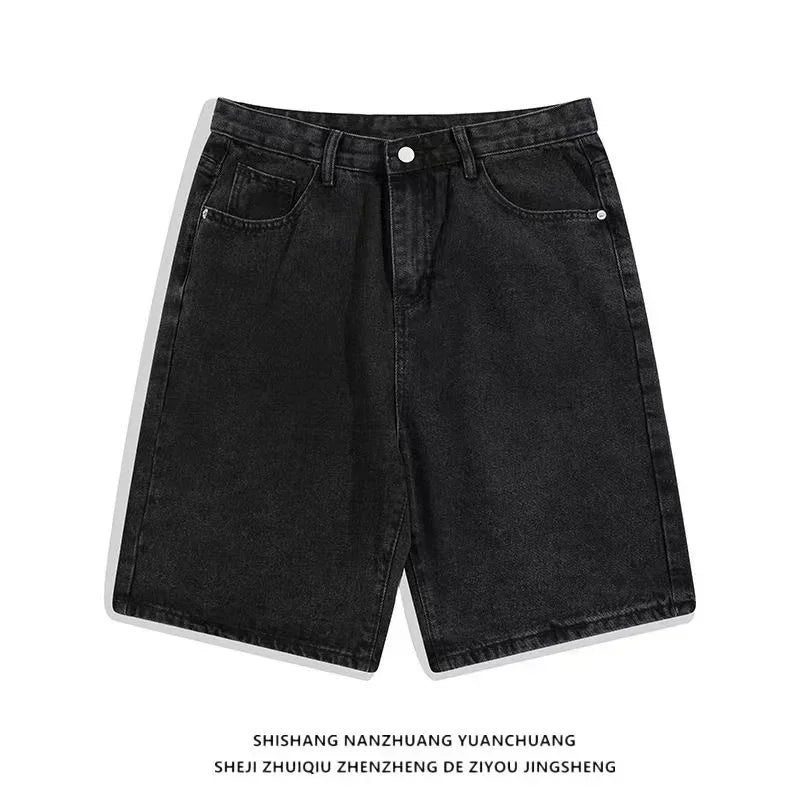 Y2K Popular Masonry Design Denim Shorts Patch Vintage Shorts Men Women Street Hip Hop Fashion Harajuku Punk Loose Wide Leg Pants