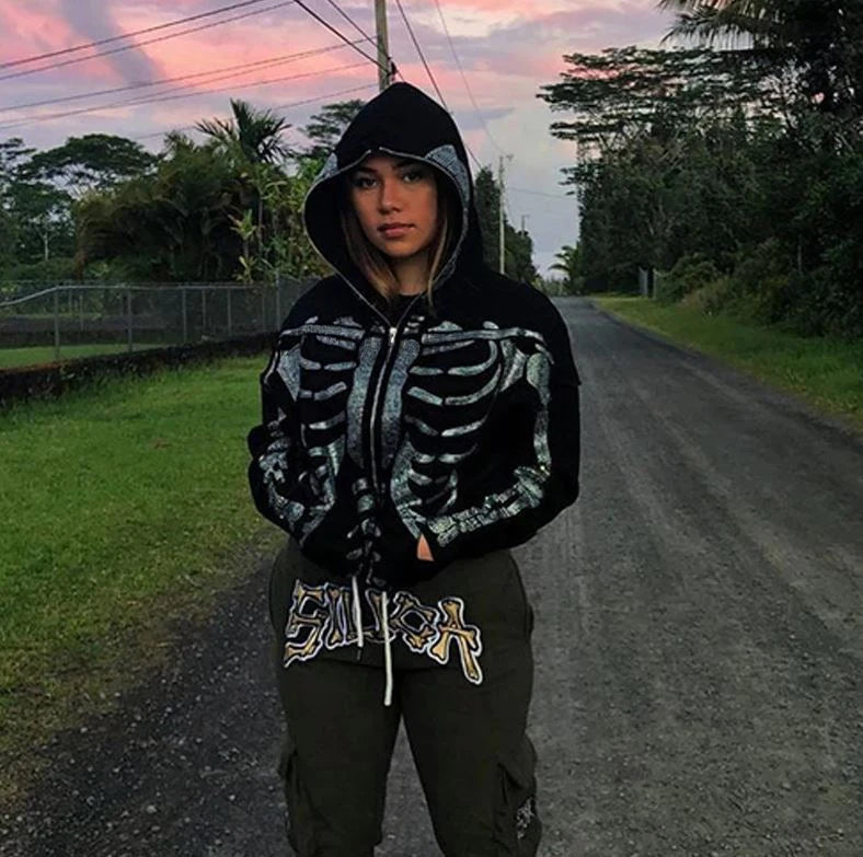 Full Zip Rhinestone Skeleton