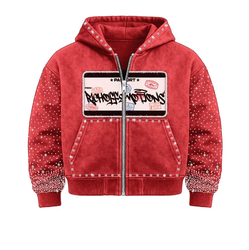 Rhinestone R loose hoodie