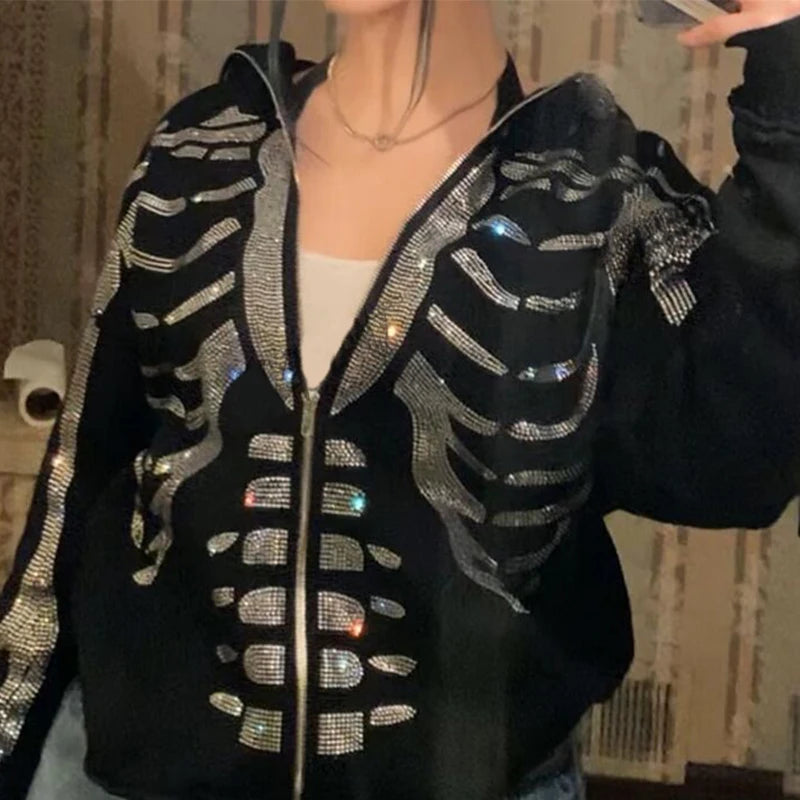 Full Zip Rhinestone Skeleton