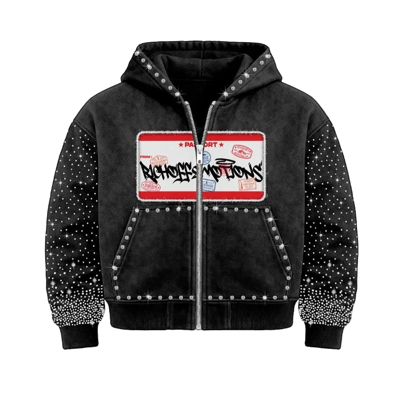 Rhinestone R loose hoodie