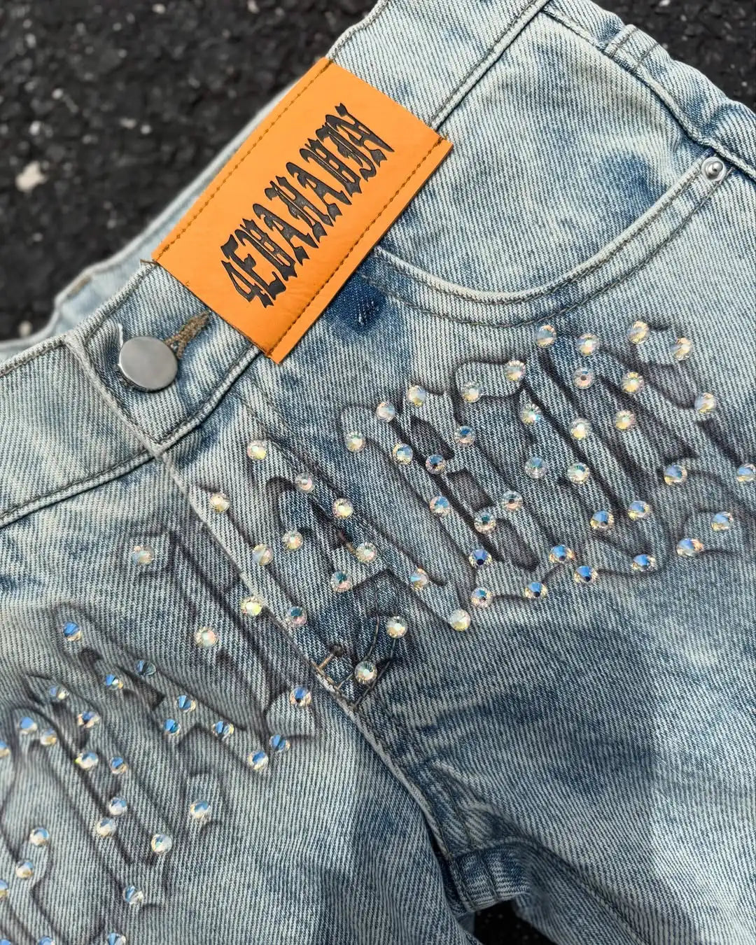 Y2K Popular Masonry Design Denim Shorts Patch Vintage Shorts Men Women Street Hip Hop Fashion Harajuku Punk Loose Wide Leg Pants