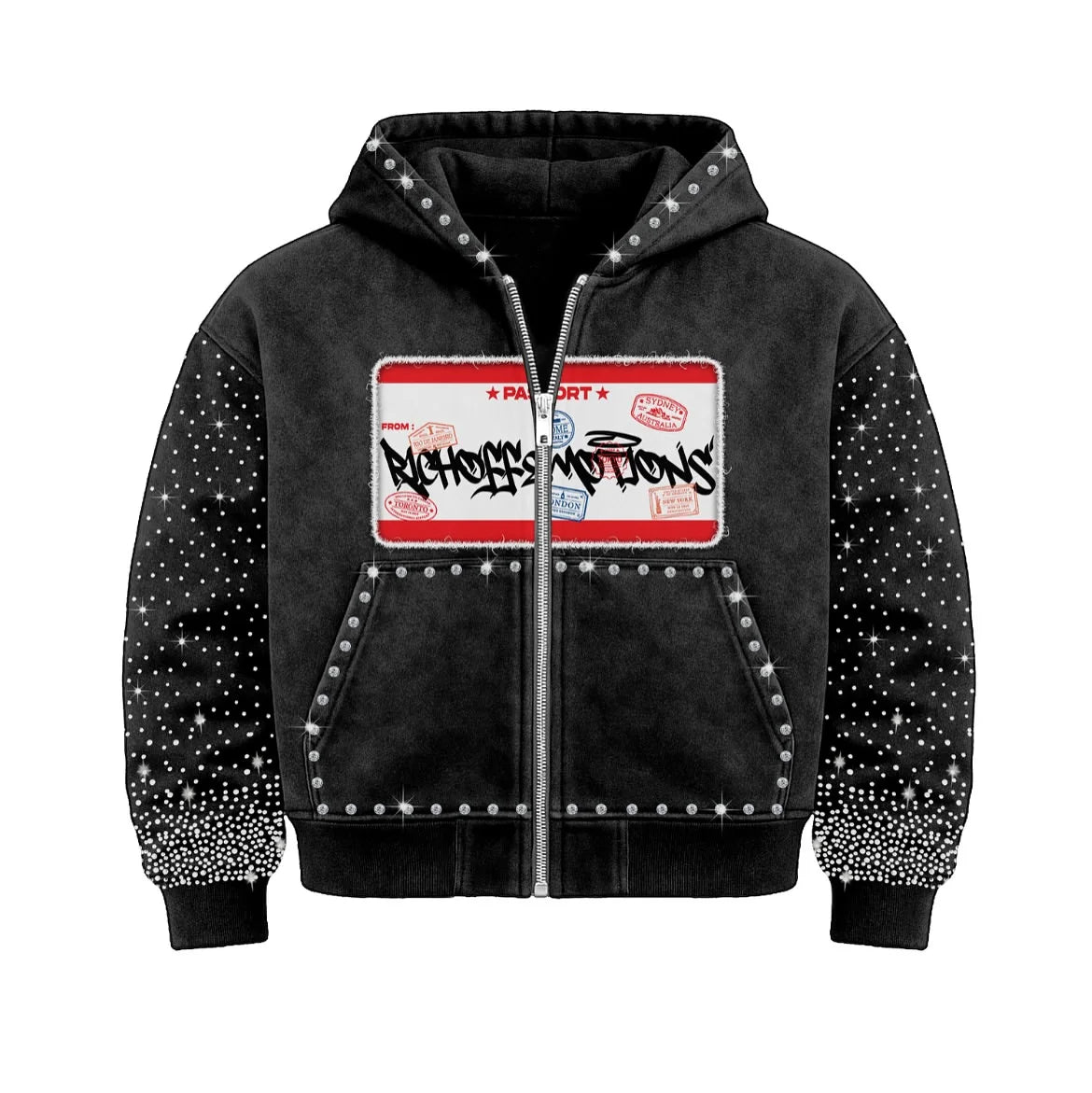 Rhinestone R loose hoodie