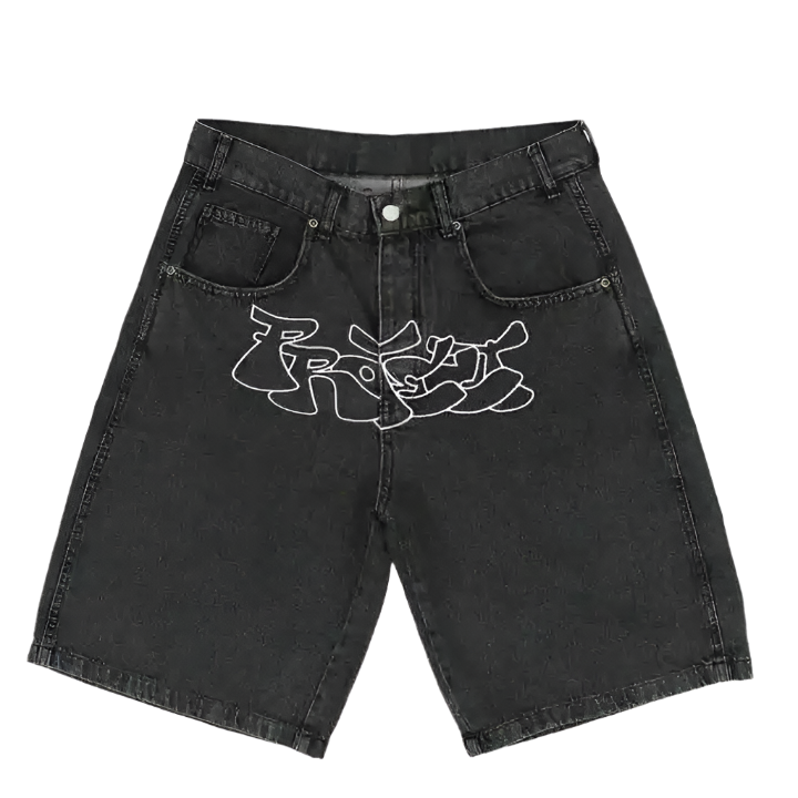 Diamond Studded Wash Jeans Jort
