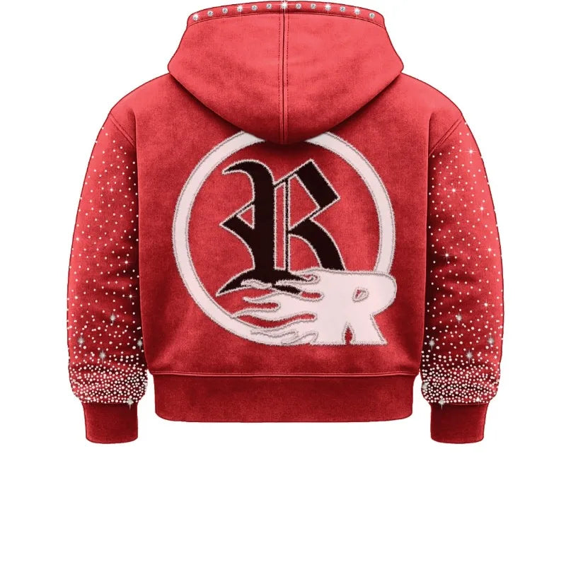 Rhinestone R loose hoodie