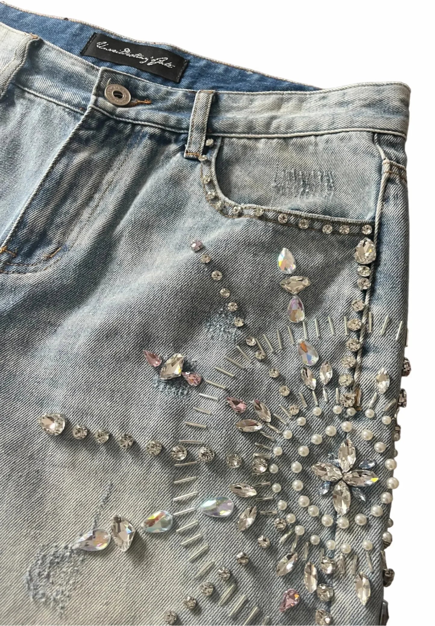 Rhinestone Denim Shorts Jorts