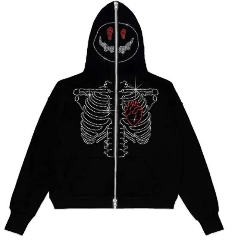 Full Zip Rhinestone Skeleton